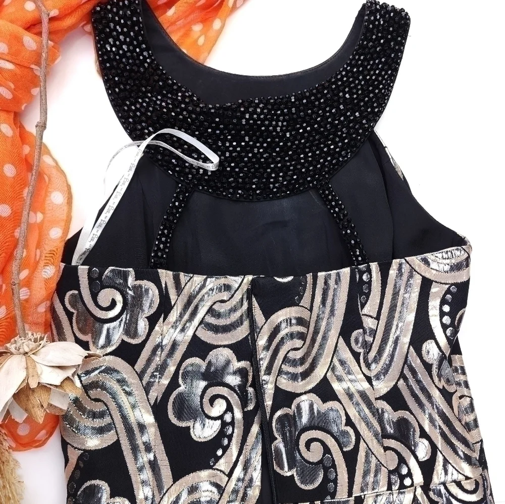 Lilly Pulitzer Black Gold Silver Beaded Halter Top Strappy Back Dress Sz… - Picture 10 of 14